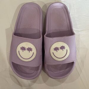 Purple Slide Sandals with Smiley Design
